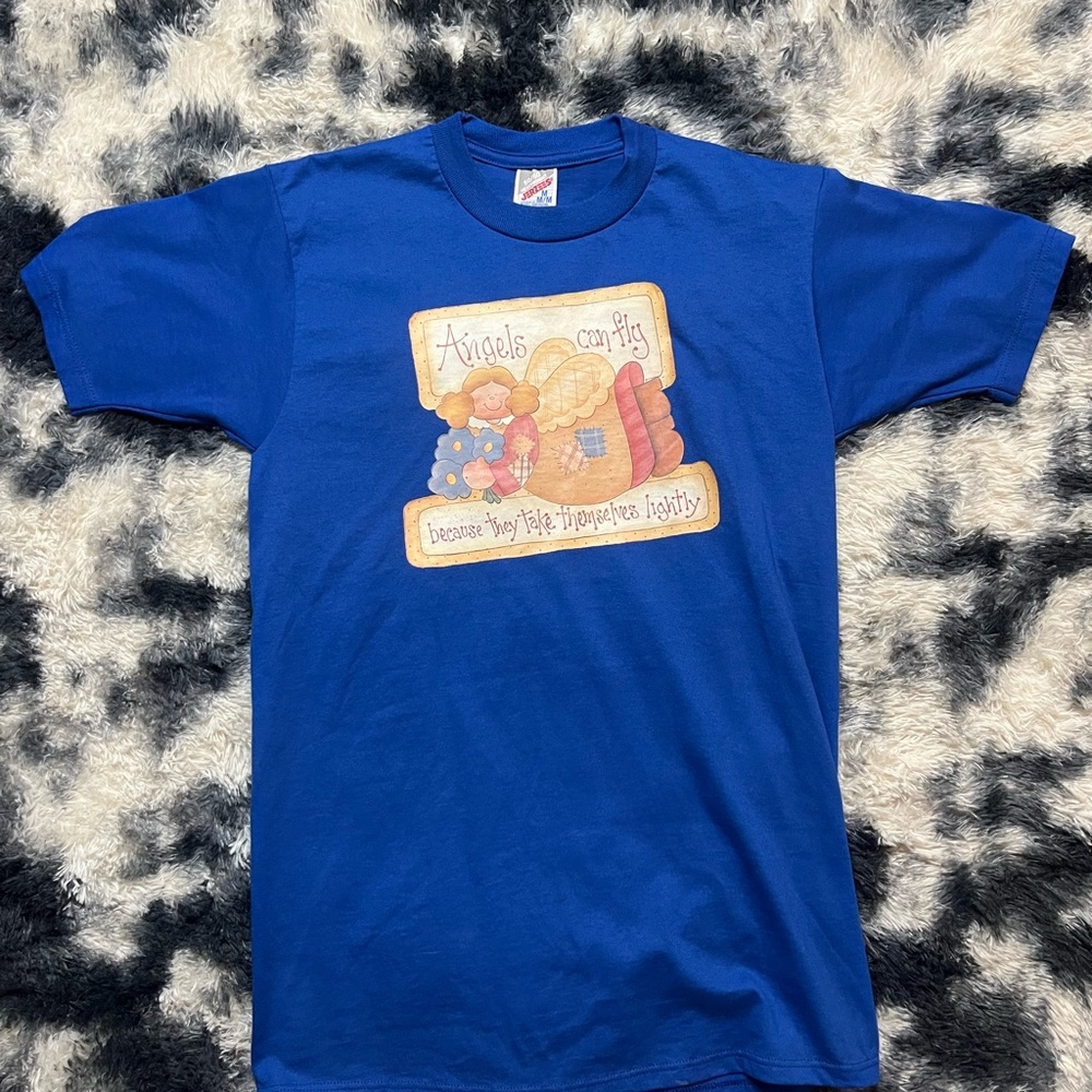 Vintage Jerzees Blue Tee with Angel Graphic